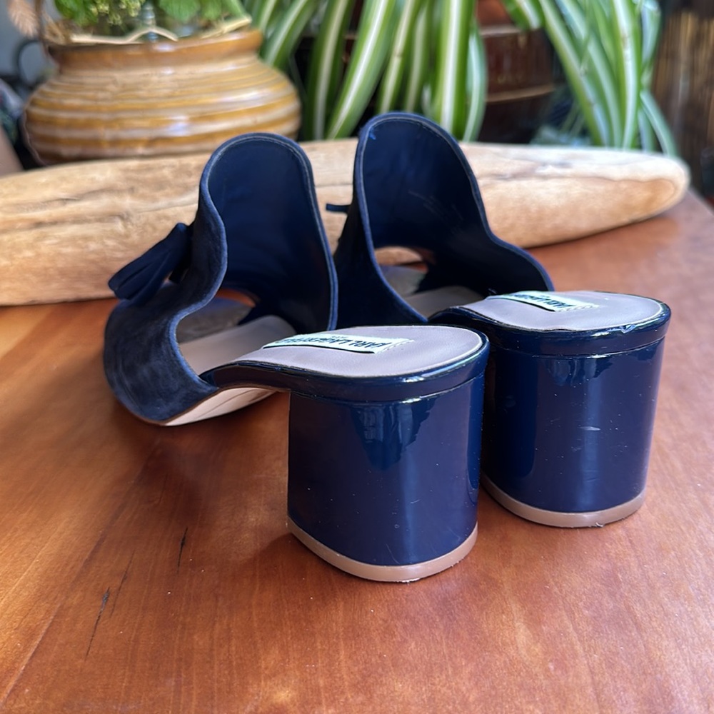Karl Lagerfeld Navy Suede Tassel Block Heel Mules - Picture 4 of 8